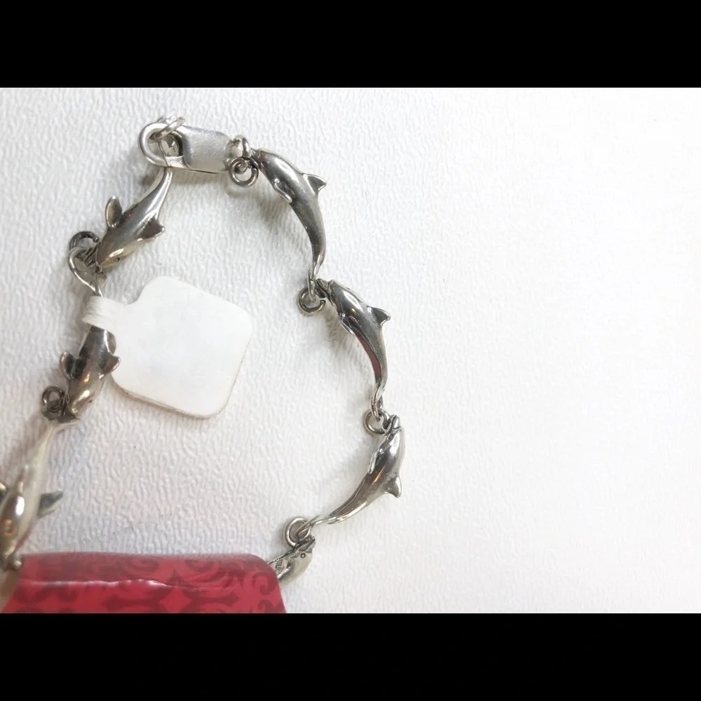 Sterling Silver Dolphin Link Bracelet & Earrings